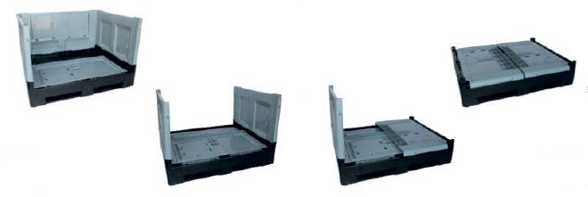 Plastična sklopiva box paleta sa zatvorenim stranicama - Primat Logistika Plastična sklopiva box paleta sa zatvorenim stranicama - otvaranje/zatvaranje